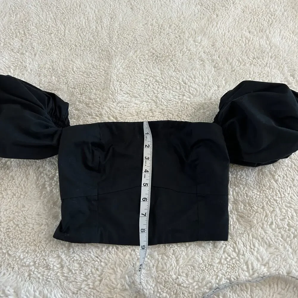 Abercrombie & Fitch Top Womens Black Puff Sleeve Smocked Crop Size XS